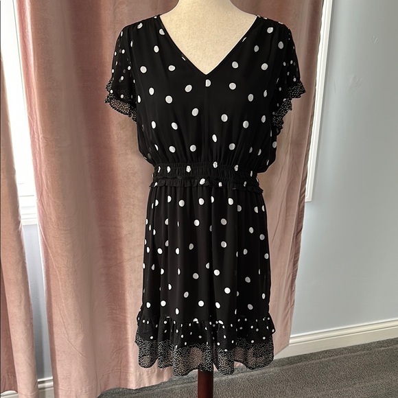 Black and White Ruffled Smocked Mini Dress - Picture 1 of 8